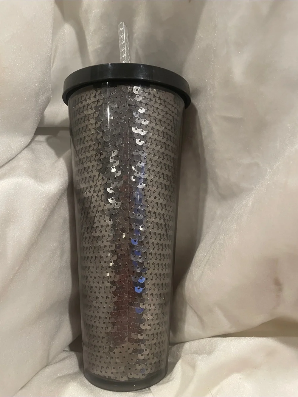 Starbucks Black Sequin Acrylic Cold Cup 24 oz Venti Tumbler 2018 SC1